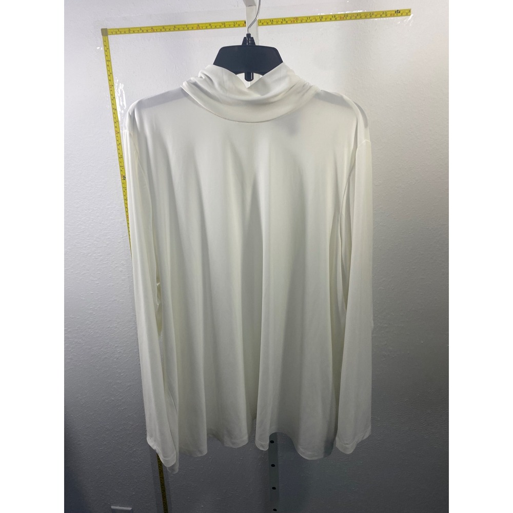Dennis Basso Ivory Mock Neck Long Sleeve Top Zipper Back Plus Size 3X Cream